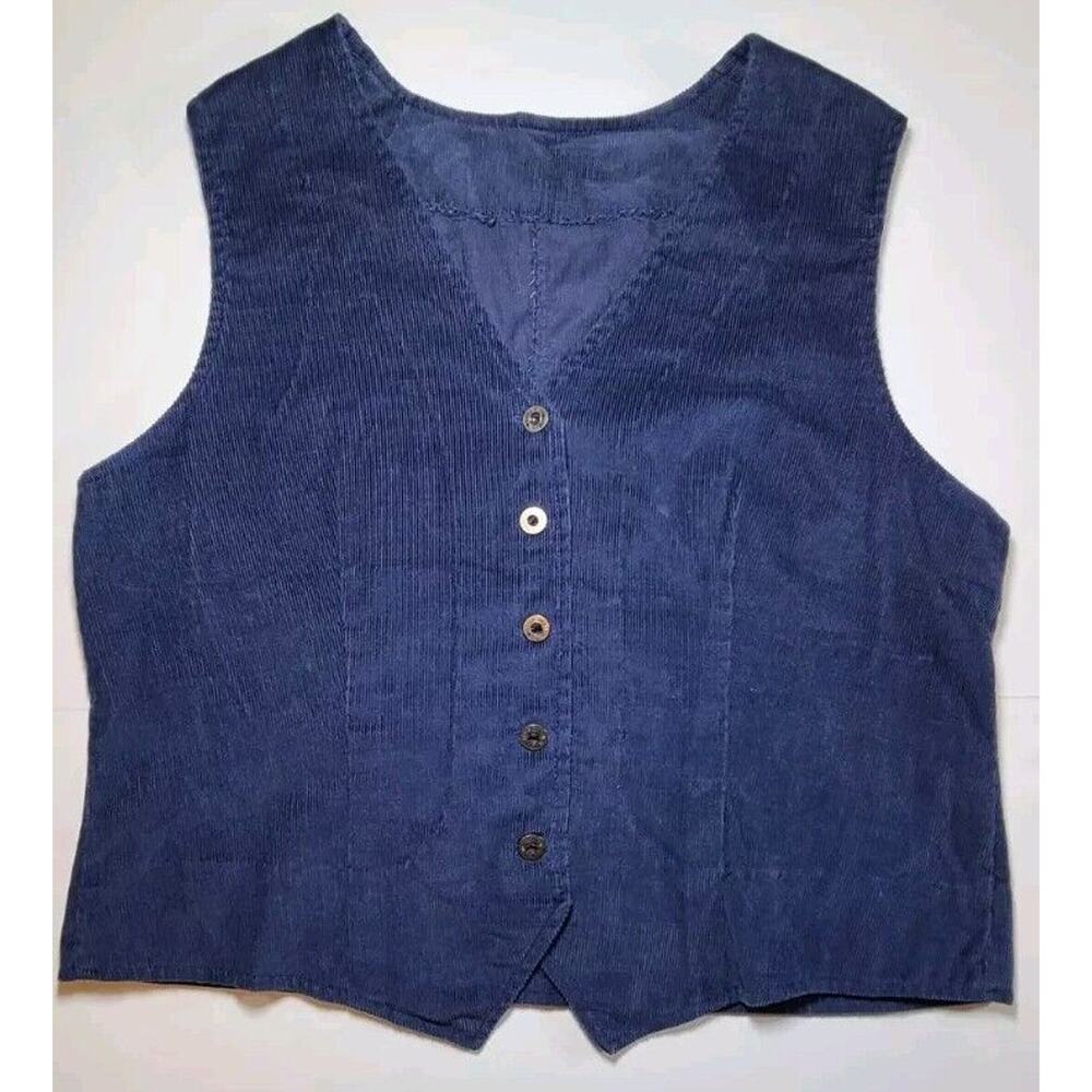 Vintage 60's 70's French Military Corduroy Vest LG 12/14 Navy Buttons Unisex
